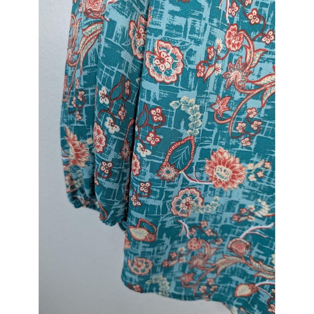 NWT‎ Cynthia Rowley Blouse Womens 2X Green Floral Tunic V-Neck Puff Sleeve - Picture 6 of 7